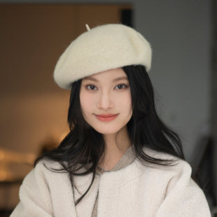 畫家帽蓓蕾帽 瘋帽子 秘魯羊駝毛貝雷帽 純色羊毛保暖女時尚 秋冬