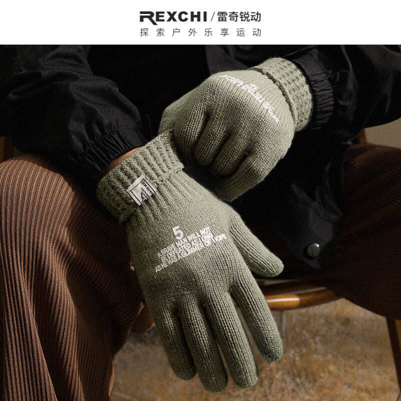 复古军事风针织手套户外保暖防风触屏防滑耐磨抗起球弹力锦纶印花