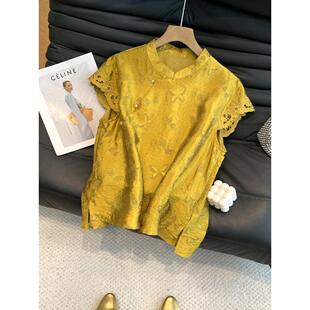 新中式镂空蕾丝短袖衬衫女改良版国风衣时尚精致气质小衫女2026夏
