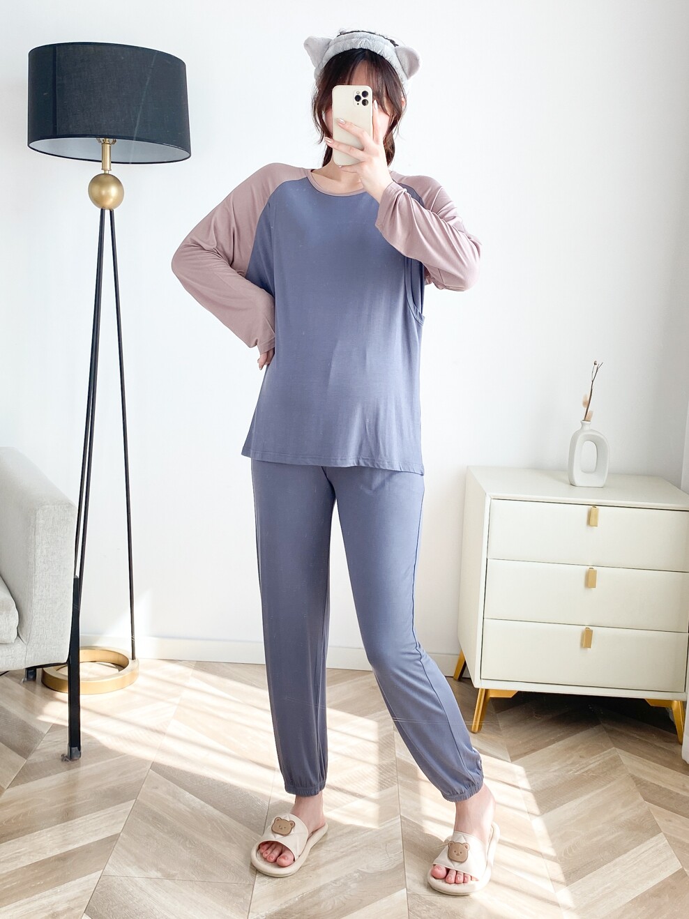 감금 의류 모달 출산 잠옷 얇은 섹션 산후 모유 수유 임신 산모 모유 수유 세트 봄 가을 여름 집