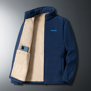 抓绒衣外套男士秋冬季休闲夹克宽松摇粒羊羔绒中老年爸爸男装上衣