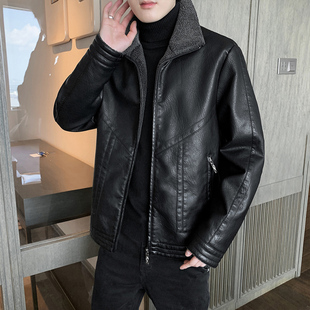 秋冬季 皮夹克潮流 皮衣男加绒加厚皮毛一体保暖外套肥佬宽松加大码