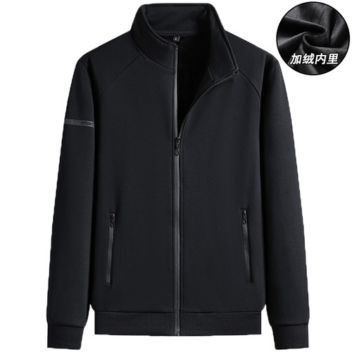 秋冬加绒加厚纯棉运动外套夹克男
