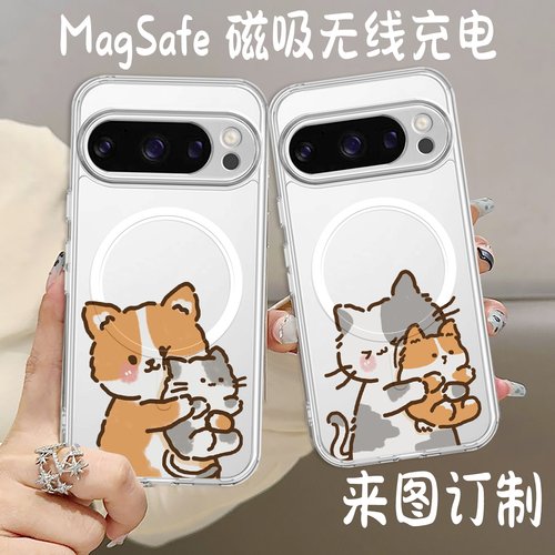 可爱 猫与柯基magsafe磁吸 适用谷歌pixel10proXL手机壳防摔透明手机壳google pixel 8A 7Pro 9A 10A来图定制