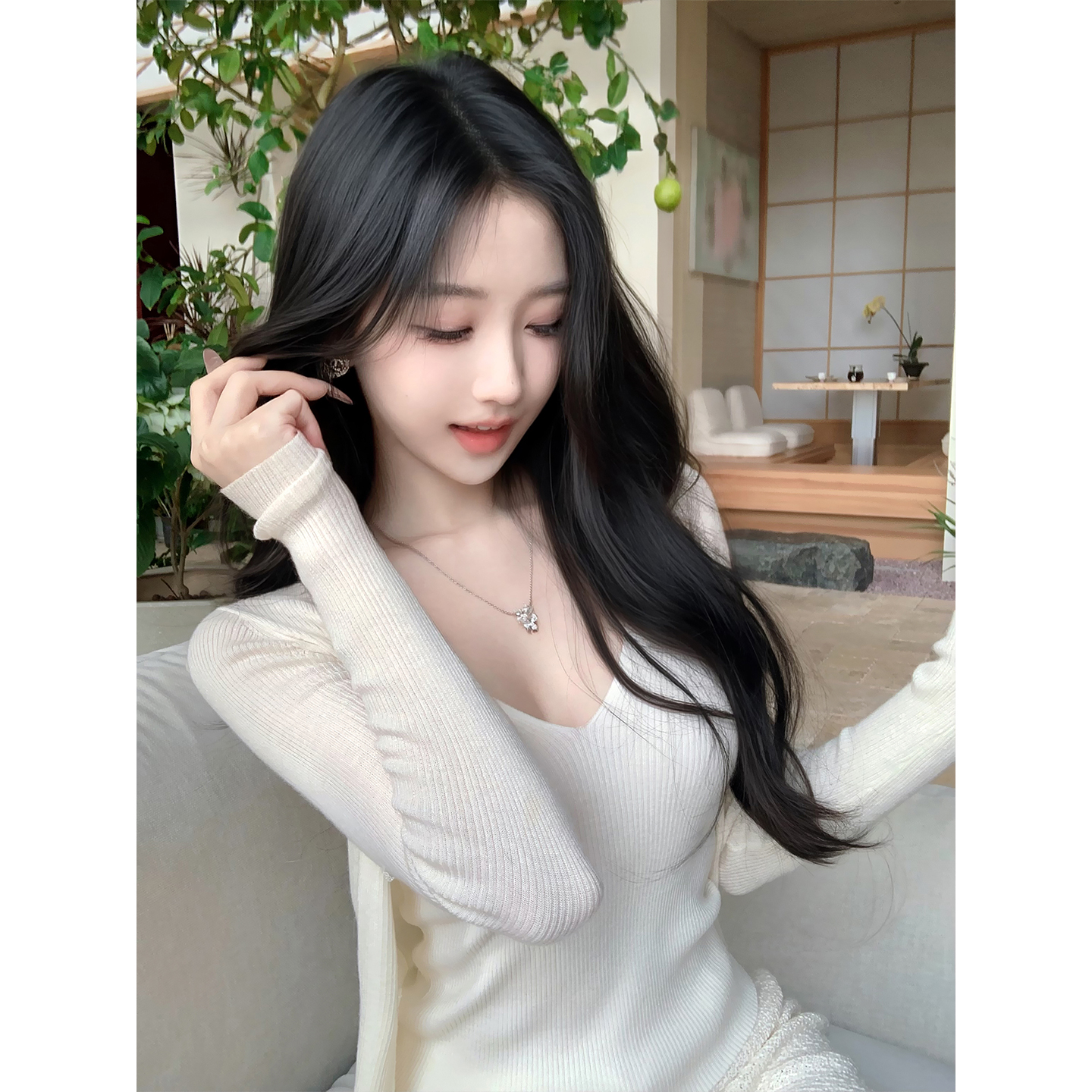 DFAY 羊毛混纺小背心 内搭伴侣 柔软针织打底修身v领吊带女秋冬季