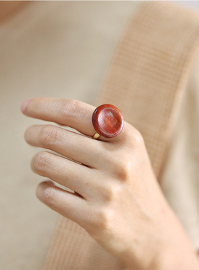 手工木质简约文艺风日系纽扣戒指