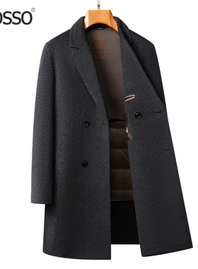 羊绒大衣男士中长款西装领高级灰鹅绒内胆双面呢冬季保暖毛呢外套