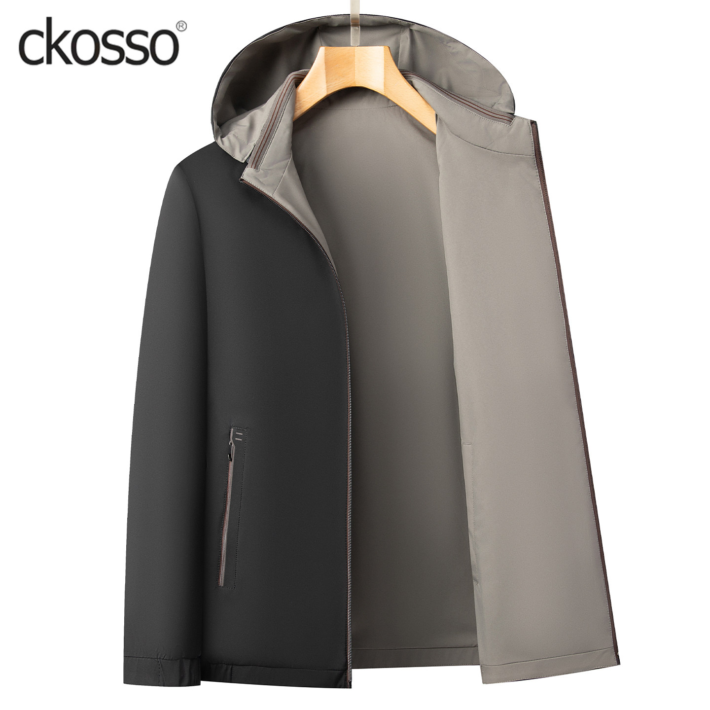 高端休闲夹克男短款连帽可脱卸男装风衣2025春秋新款商务通勤外套