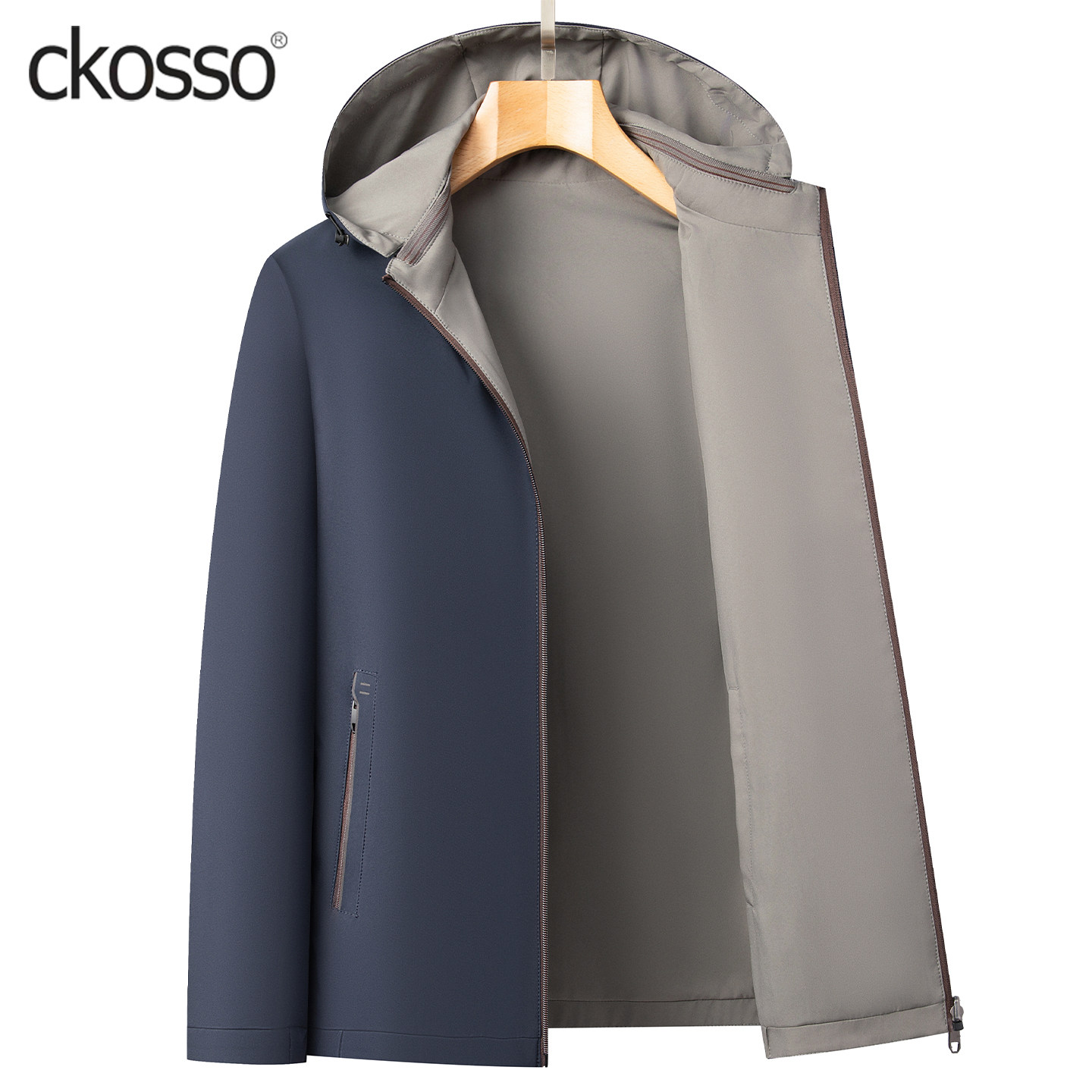 商务休闲夹克男士短款连帽拉链通勤百搭男装2025春秋新款高端外套