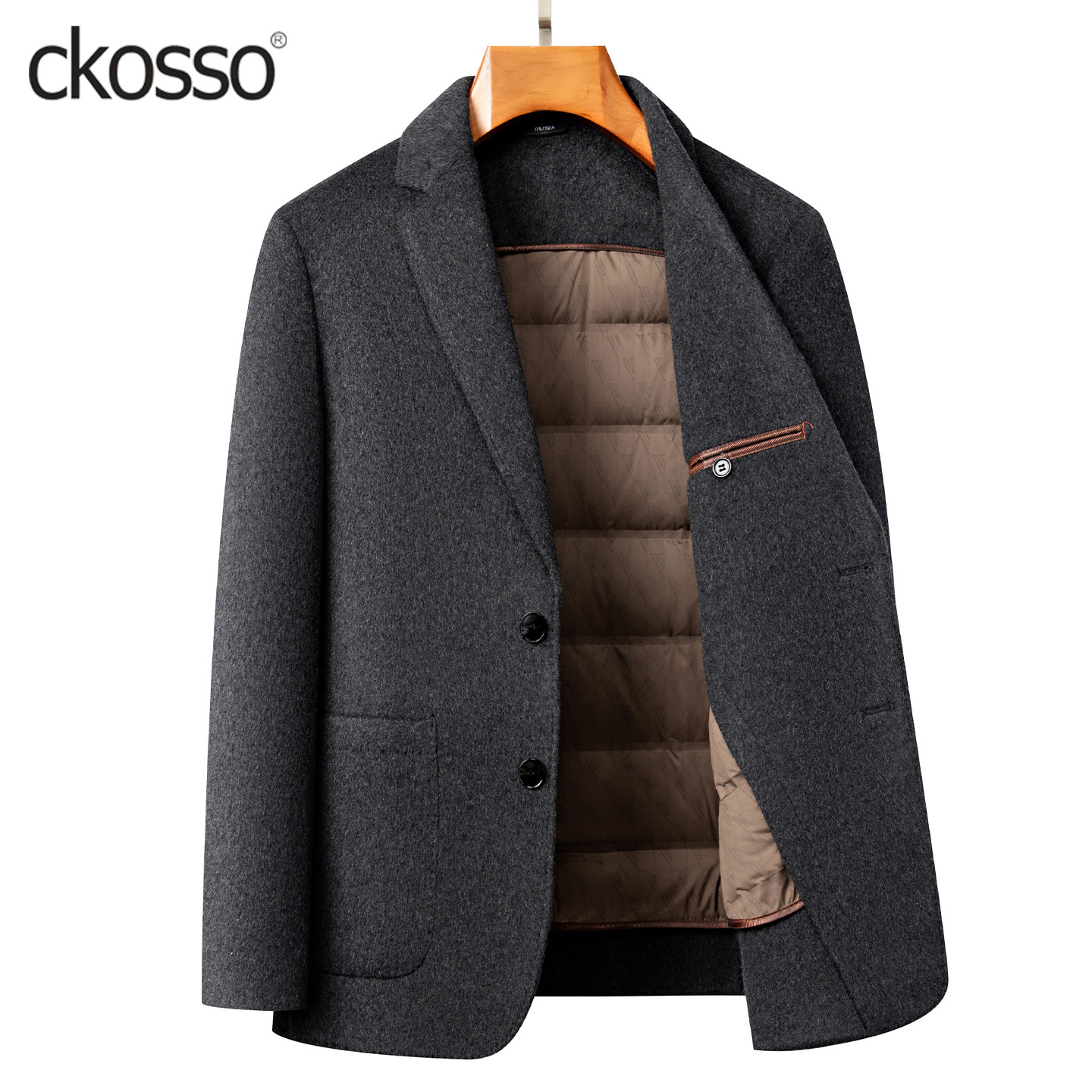 羽绒内胆西装外套男双面羊绒大衣