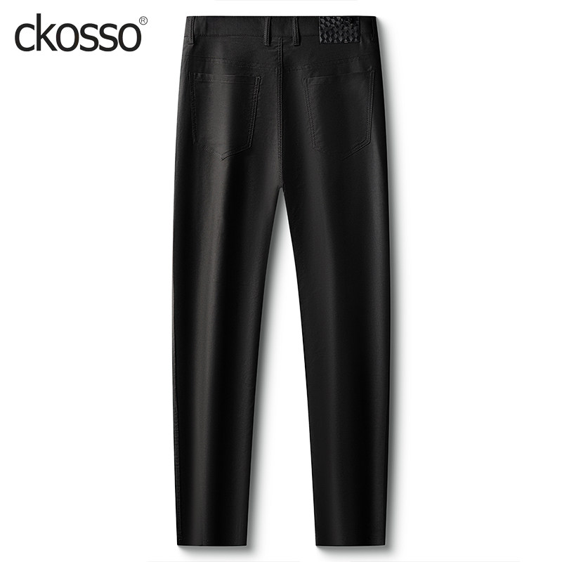 高端休闲男裤黑色薄款莫代尔修身小直筒长裤子夏新款新疆棉西装裤