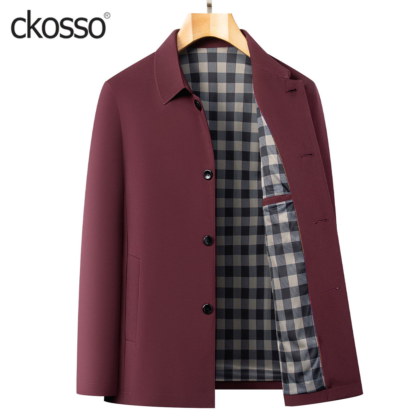 高端休闲夹克男士常规翻领纯色中年男装2025新款商务行政风衣外套