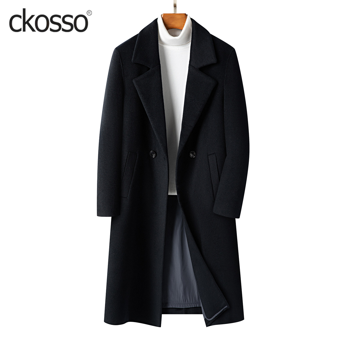 全羊毛呢外套男士中长款西装领纯色保暖加厚新款高端双面呢大衣冬,男装,毛呢大衣,淘宝优惠券,粉丝福利购,淘宝优惠卷