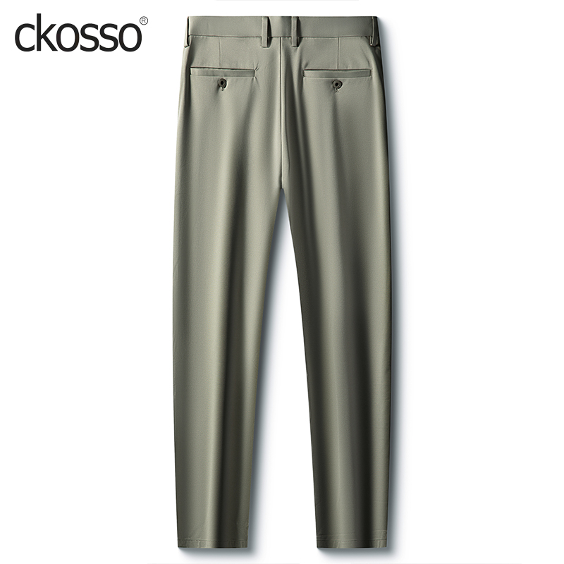 桑蚕丝西裤男士卡其色薄款微弹免烫小直筒长裤夏季新款时尚休闲裤