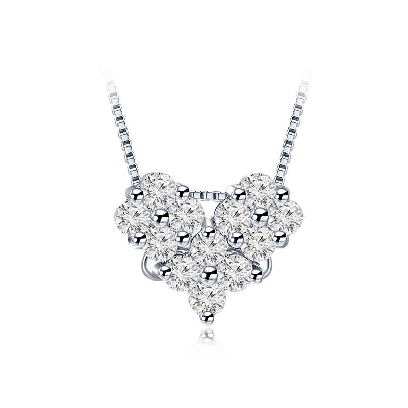 mabelle/玛贝尔18k白金 爱心款钻石项链 18分钻 一款两戴总长45cm