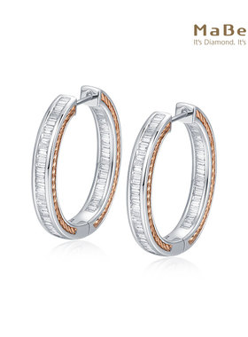MaBelle/玛贝尔18K红白金 梯方排钻圈式款钻石耳环一对 优雅气质