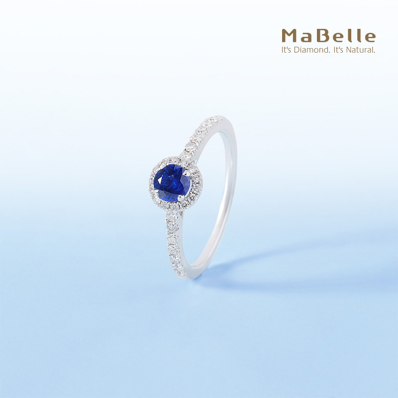 玛贝尔18K白蓝宝石群镶钻石戒指