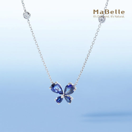 玛贝尔18K白蓝宝石钻石项链蝴蝶