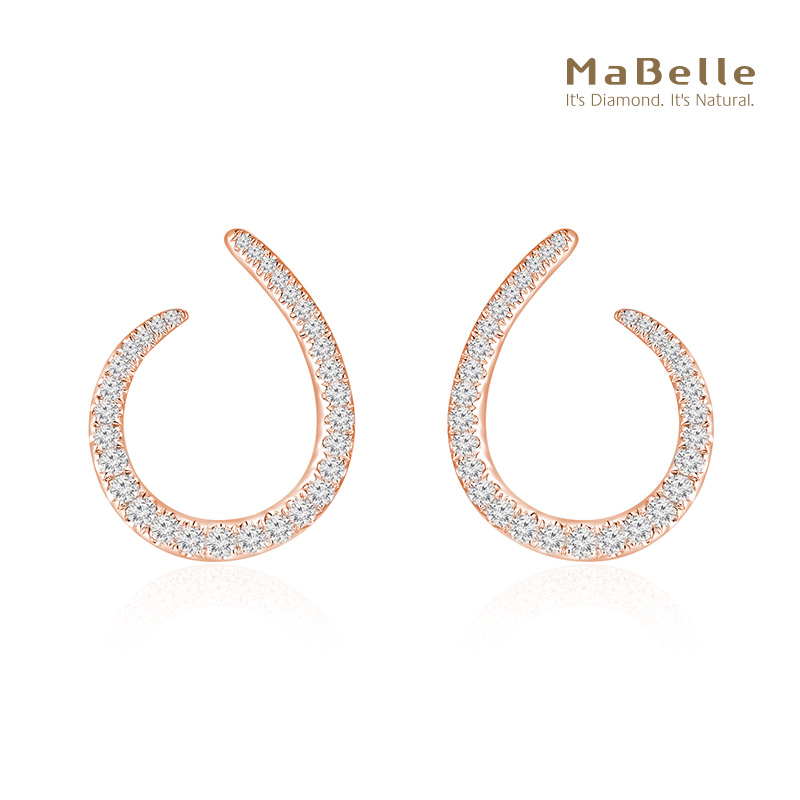 玛贝尔18K玫瑰金钻石耳钉开口款