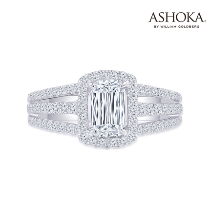 ASHOKA®品牌钻石 18K白金 枕型切割单颗粒拼镶钻石戒指 结婚求婚