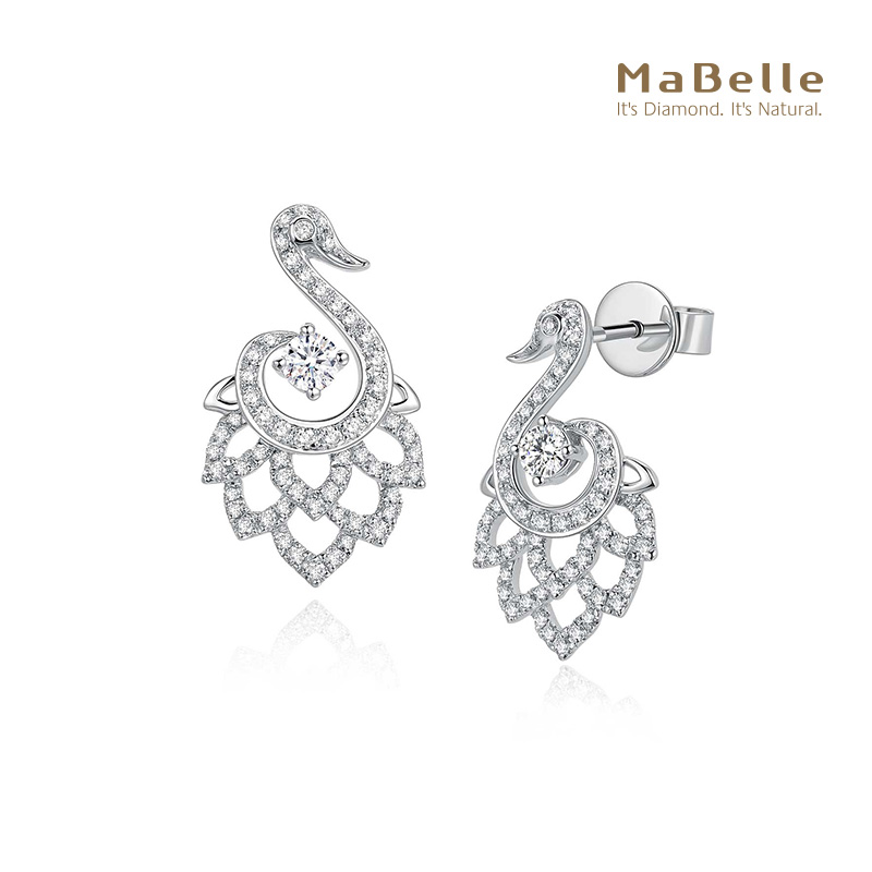 玛贝尔18K白金钻石耳钉天鹅