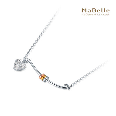 玛贝尔18K红白黄金爱心钻石项链