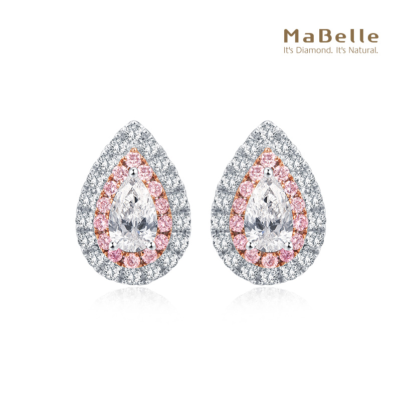 粉钻钻石耳钉玛贝尔18K红白金