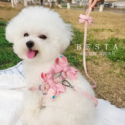 BESTA-蜜桃！宠物狗狗牵引绳小型犬比熊泰迪约克夏胸背带遛狗链子