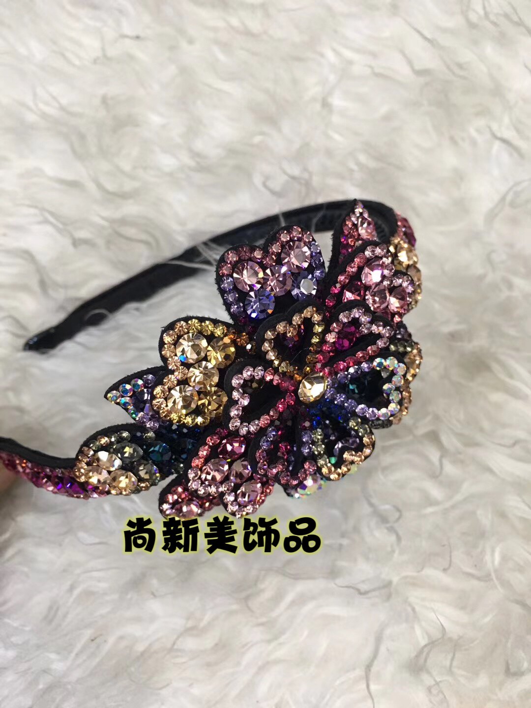 新款韩版宽边牡丹皮花朵捷克钻花开富贵压发卡发夹头箍发箍头饰