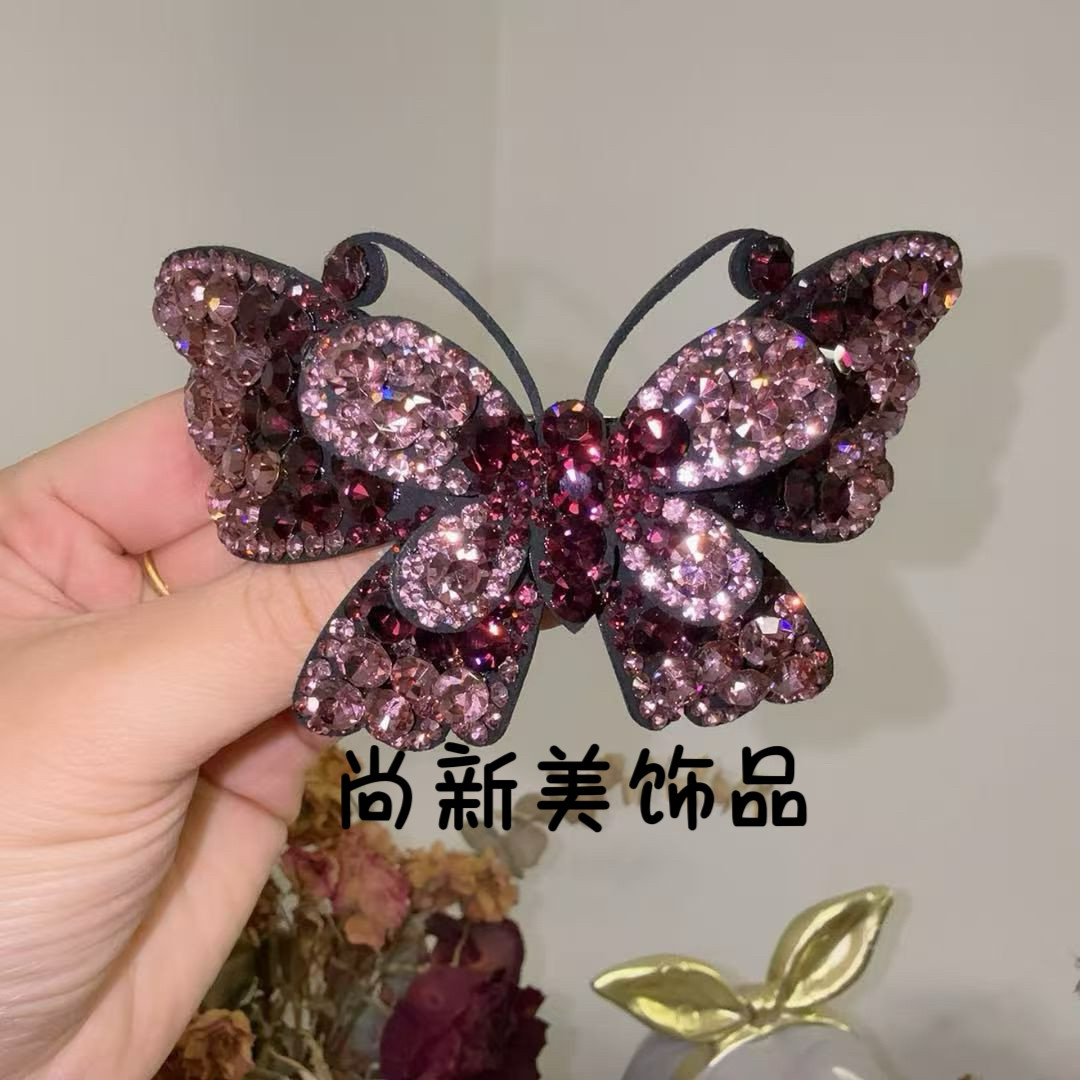 新款捷克钻满钻小版蝴蝶弹簧夹刚夹盘发苞发扎丸子头扣夹精品头饰