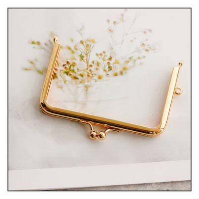 方形12.5CM浅金色光面无孔粘胶高品质高脚卡片包口金手工DIY包夹