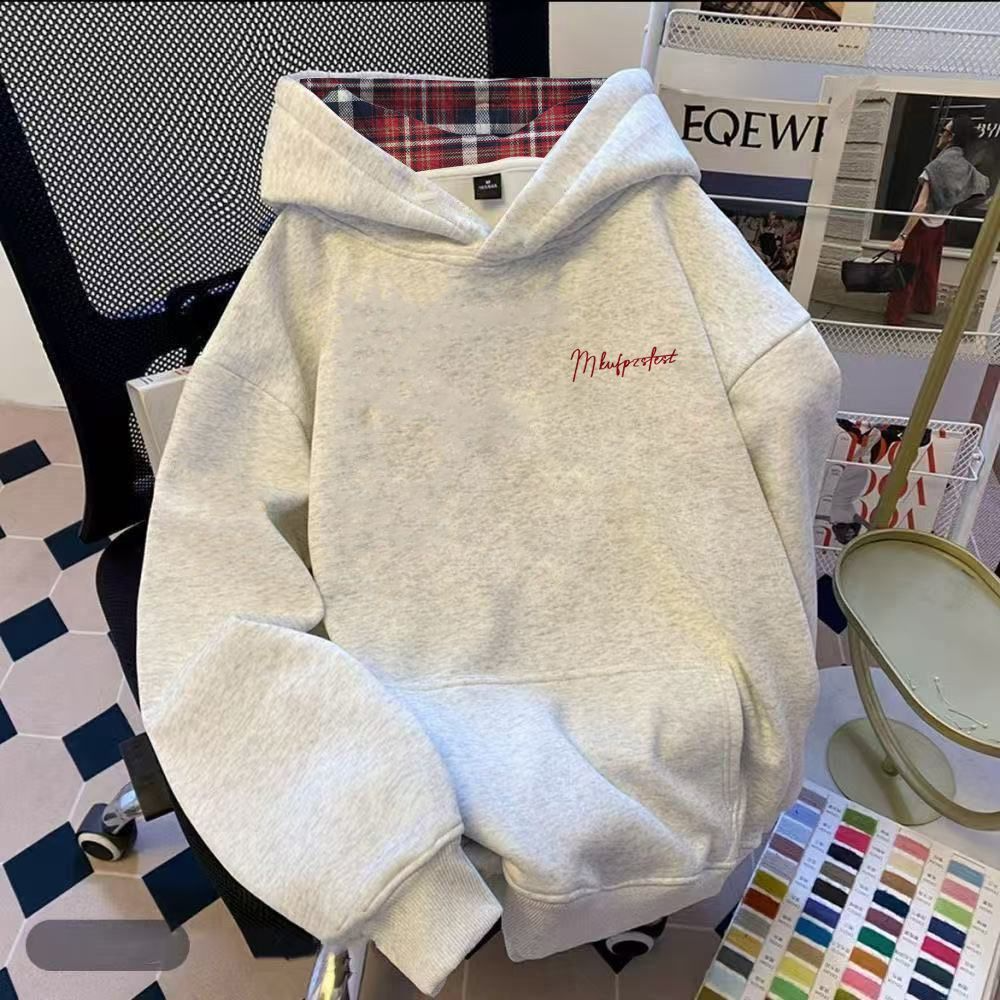 重磅2026秋冬甜酷百搭学院风宽松格子拼接连帽小众情侣款卫衣ins,女装/女士精品,卫衣/绒衫,淘宝优惠券,粉丝福利购,淘宝优惠卷