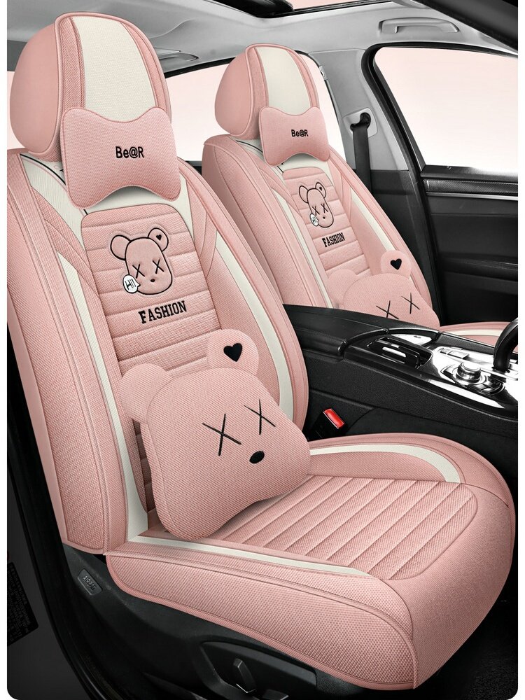 21新款汽车坐垫四季通用女神款可爱卡通座椅套全包围座垫亚麻座套