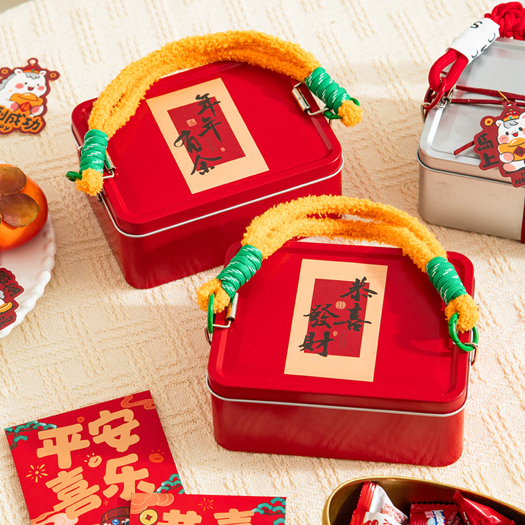 2026新年礼盒包装盒春节过年干果坚果烘焙糖果饼干红铁盒马年空盒