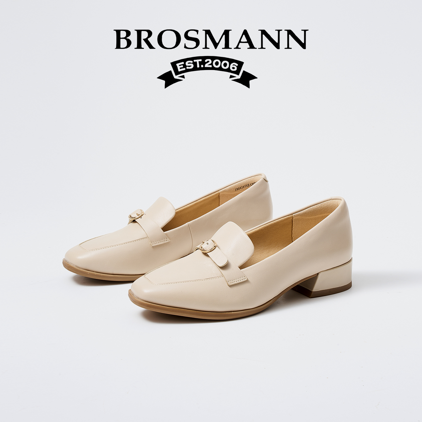 宝舒曼25新款真皮通勤粗跟小皮鞋