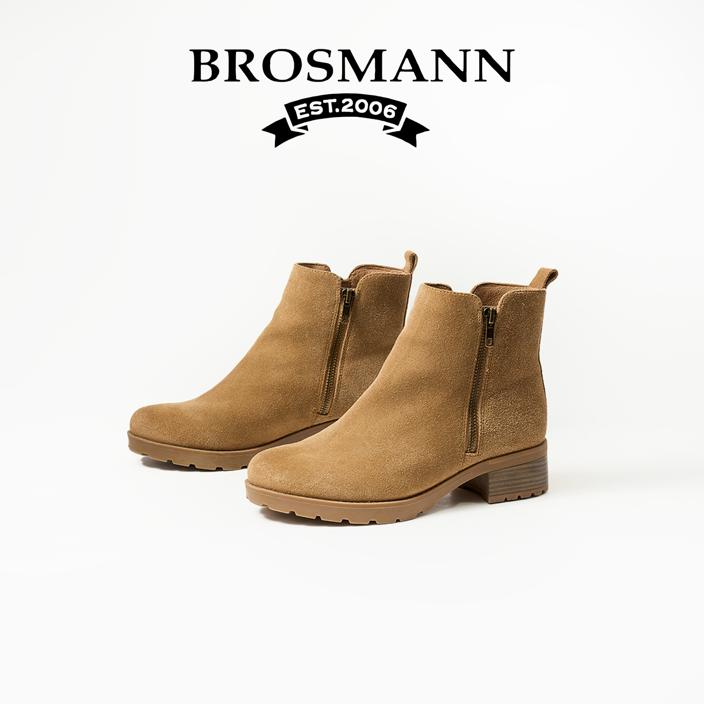 宝舒曼牛反毛粗跟马丁靴