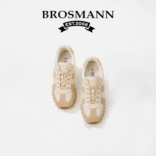 宝舒曼全头层牛皮德训鞋女款2026新款大码厚底增高小白鞋真皮女鞋