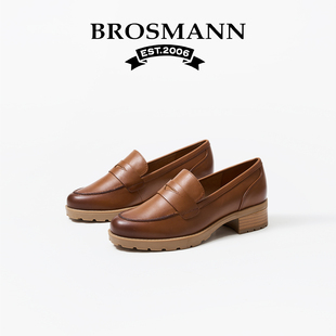 女真皮软底复古英伦风百搭单鞋 一脚蹬乐福鞋 宝舒曼新款 BROSMANN