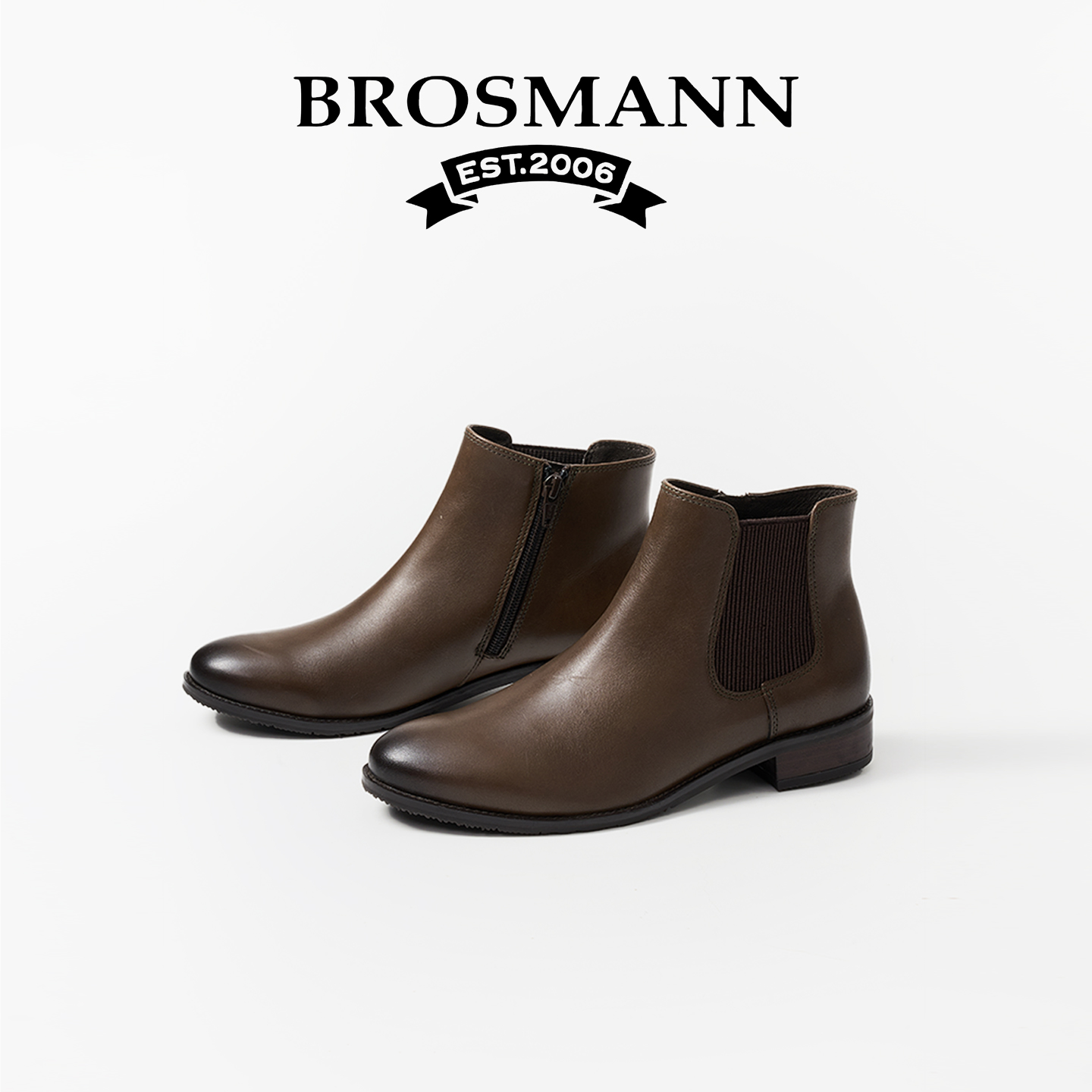 宝舒曼短靴真皮侧拉链