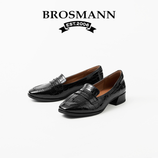 2025新款 女款 漆皮平底鞋 黑色时尚 BROSMANN 百搭单鞋 宝舒曼乐福鞋