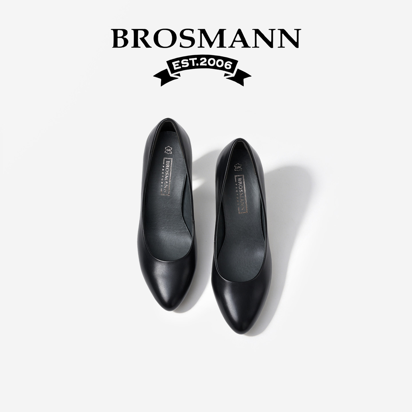 BROSMANN/宝舒曼新款浅口真皮粗跟防水台高跟鞋不累脚8厘米职业鞋