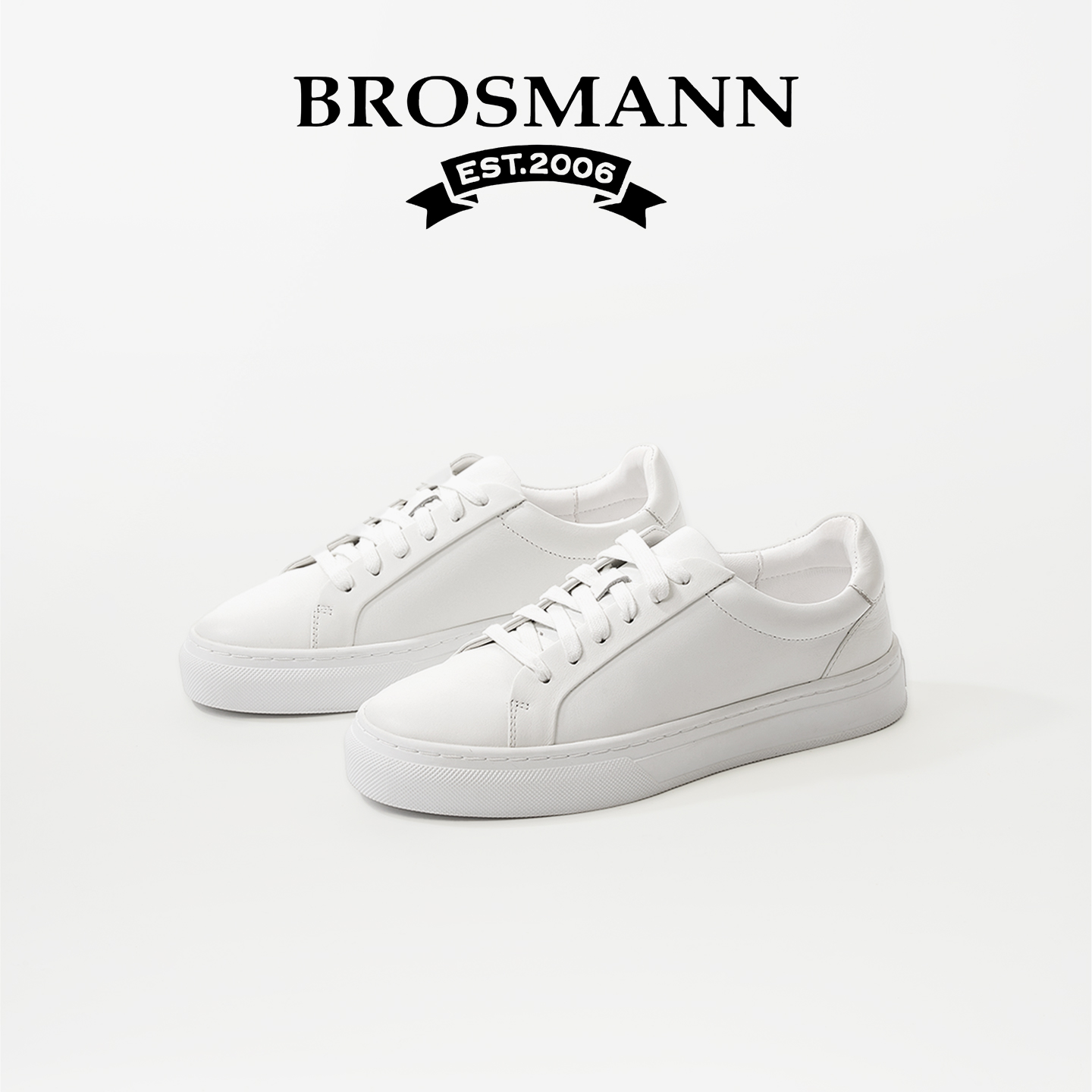 宝舒曼真皮休闲小白鞋