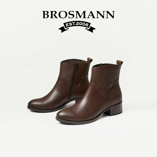 宝舒曼短靴真皮粗跟瘦瘦靴