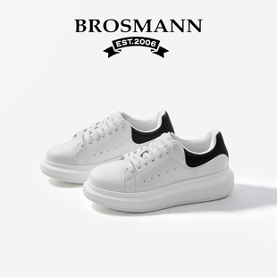 宝舒曼真皮小白鞋女新款女款厚底透气全头层牛皮运动女鞋休闲板鞋