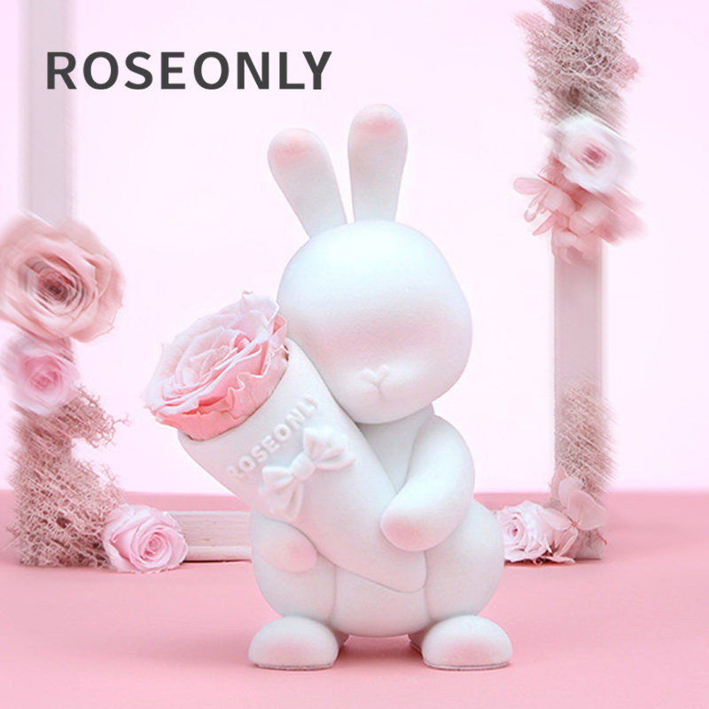 ROSEONLY诺誓甜心兔永生花玫瑰礼盒送女友生日表白情人节礼物摆件