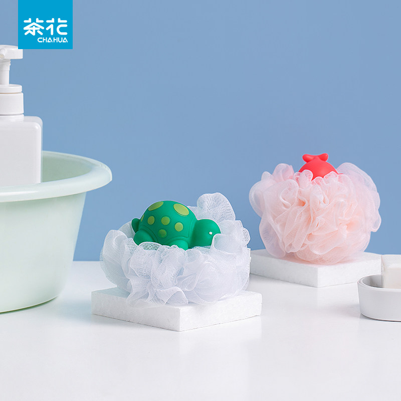 茶花沐浴球儿童浴花球可爱浴花柔软起泡浴球卡通专用小号宝宝洗澡
