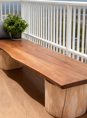 极简风实木墩子长凳设计师创意原木凳子客厅阳台休闲椅