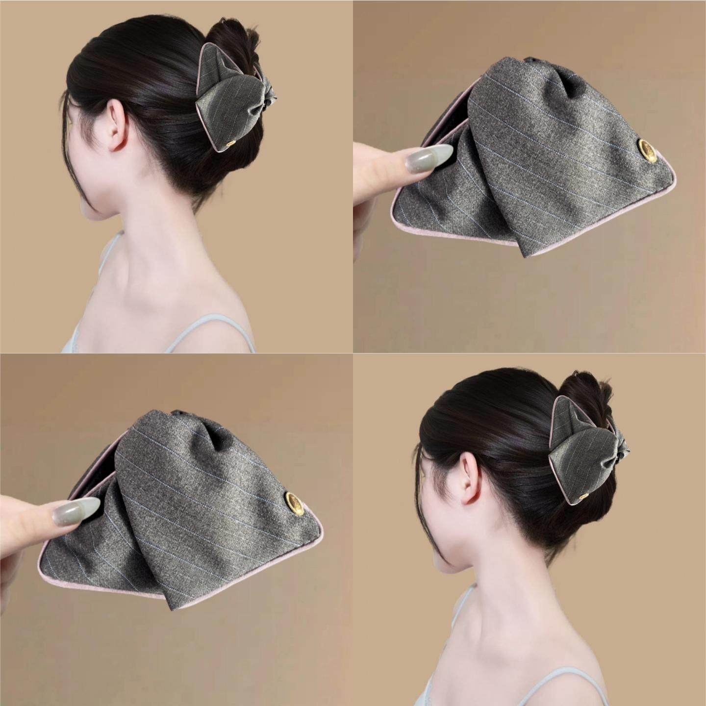 甜漾格调~韩系浅灰布艺三角抓夹女高级感西装面料鲨鱼夹旅行发卡