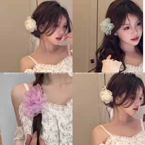 欧根纱花朵抓夹女发夹子ins气质百搭鲨鱼夹盘发头花超仙发抓头饰