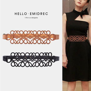 百搭宽皮带 束腰棕色黑色配裙子时尚 腰带女腰封真皮装 饰连衣裙夏季